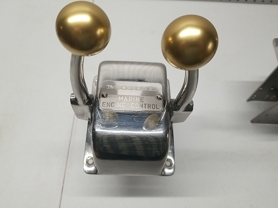 Morse Teleflex Marine Twin Top Mount Engine Controls Brass Knobs Excellent